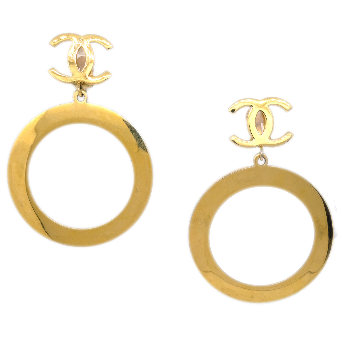 Luxury Chanel Hoop Dangle Earrings Clip-On Gold