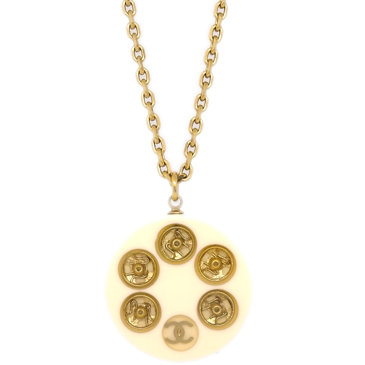 Luxury Chanel Pendant Necklace Gold White 03A