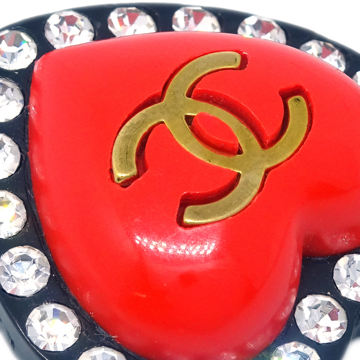 Luxury Chanel Heart Rhinestone Earrings Clip-On Red 95P