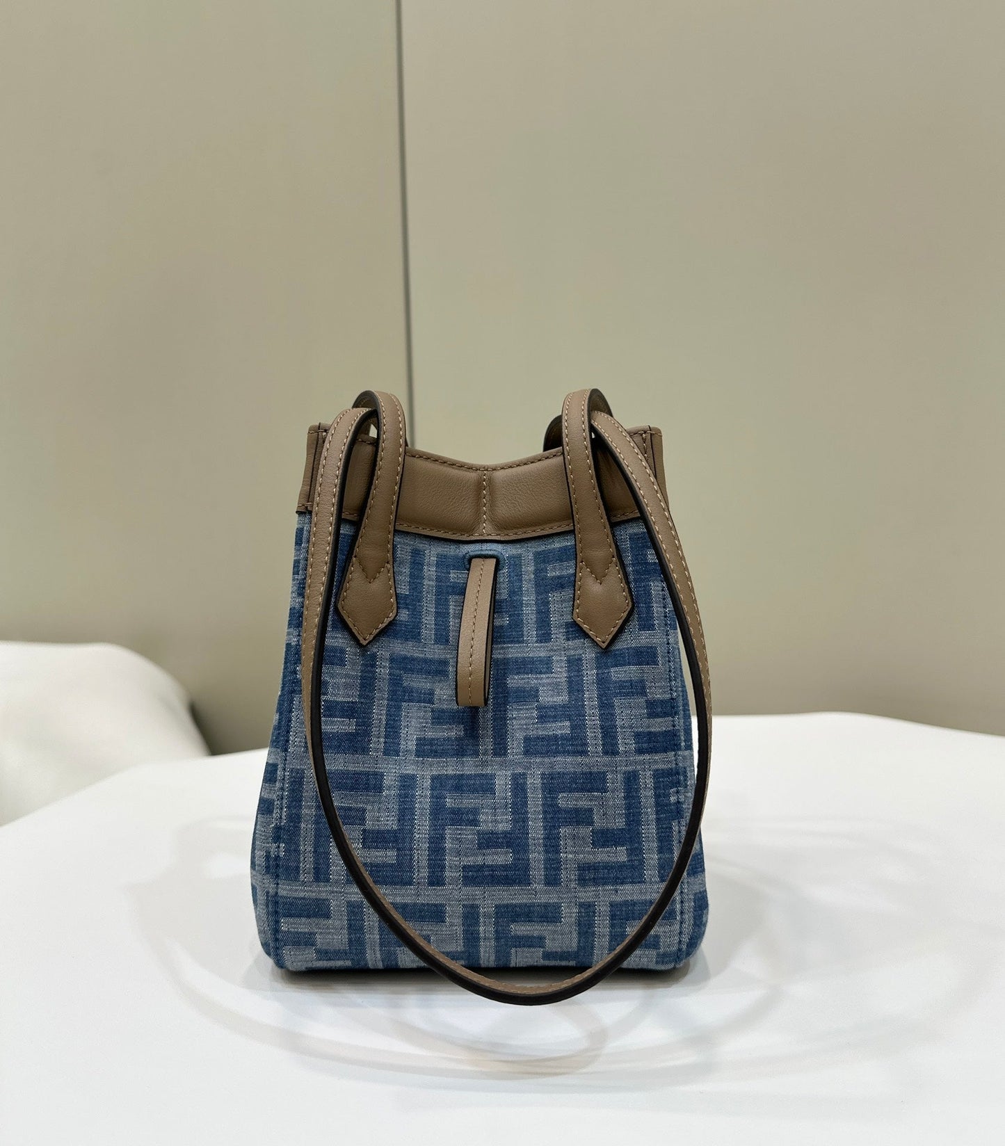 Luxury FendiLuxury FendiORIGAMI MINI 19 IN TRUE BLUE MONOGRAM DENIM WITH CALFSKIN STRAP
