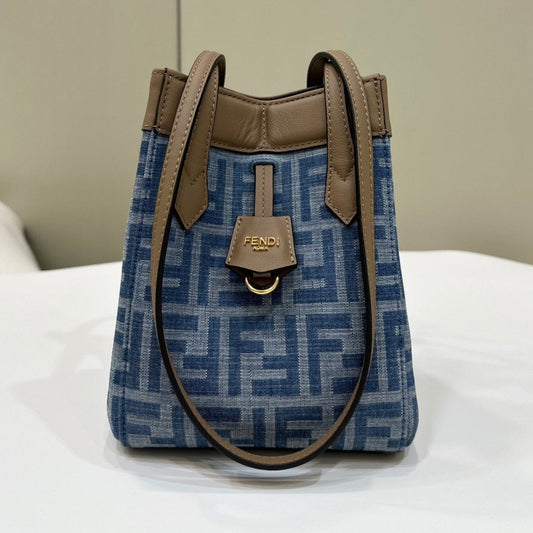 Luxury FendiLuxury FendiORIGAMI MINI 19 IN TRUE BLUE MONOGRAM DENIM WITH CALFSKIN STRAP