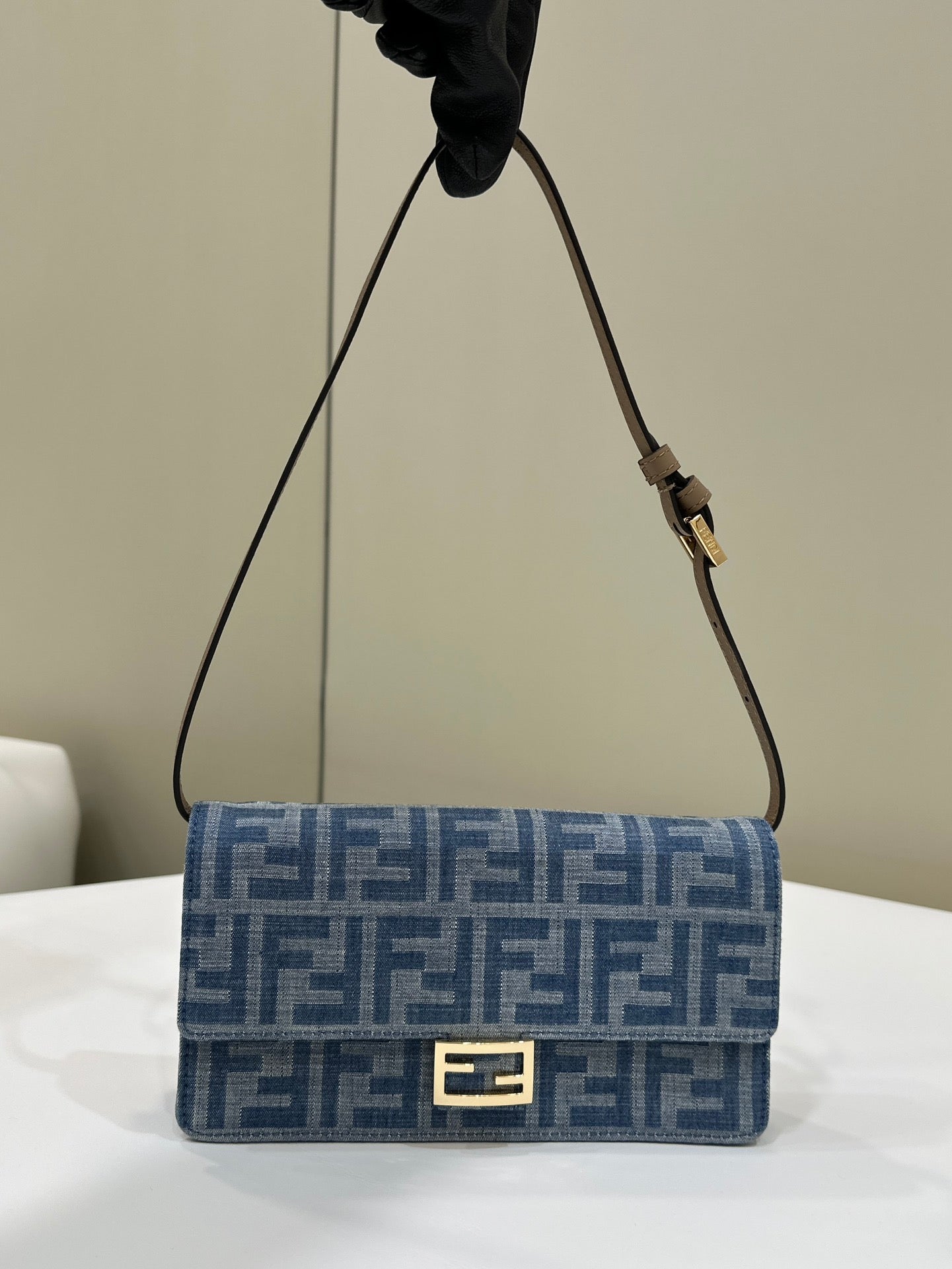 Luxury FendiBAGUETTE MINI 21 BAG IN CERULEAN BLUE MONOGRAM DENIM WITH GOLD HARDWARE