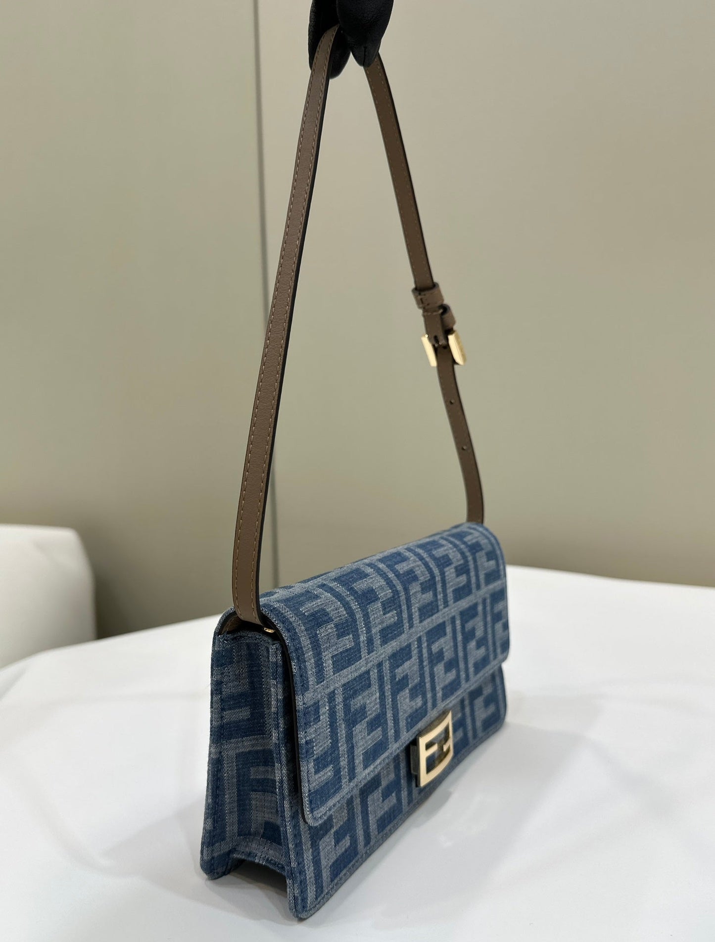Luxury FendiBAGUETTE MINI 21 BAG IN CERULEAN BLUE MONOGRAM DENIM WITH GOLD HARDWARE