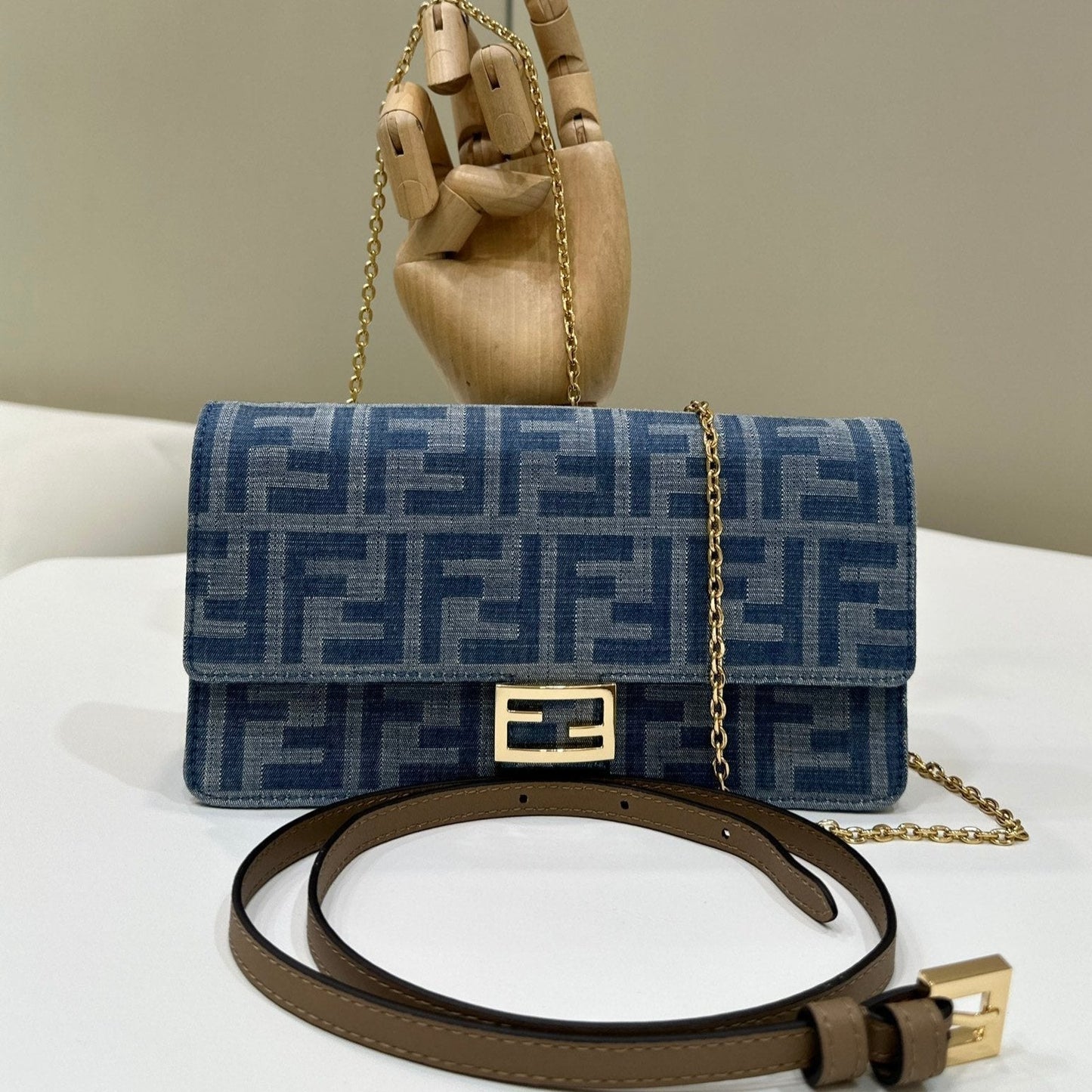Luxury FendiBAGUETTE MINI 21 BAG IN CERULEAN BLUE MONOGRAM DENIM WITH GOLD HARDWARE
