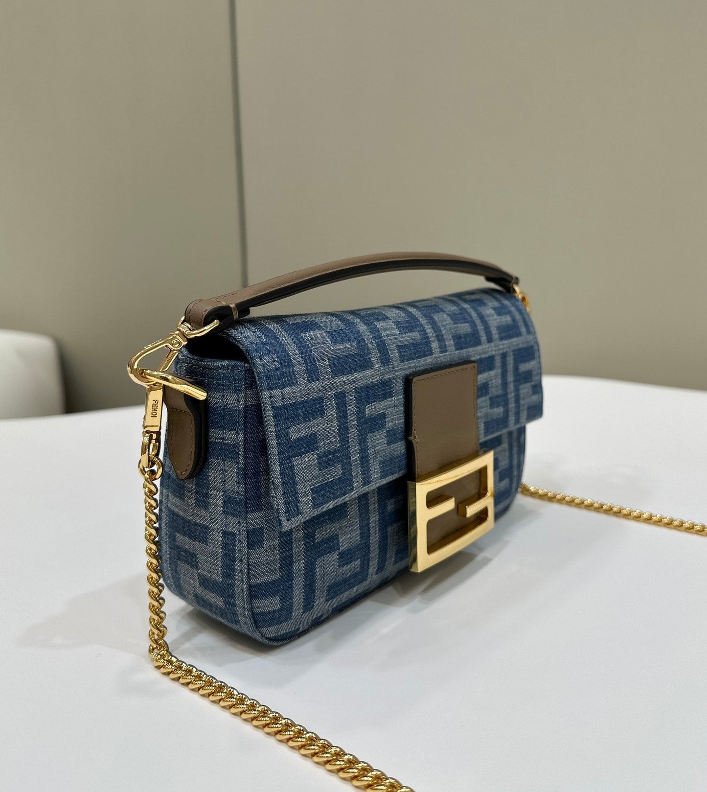Luxury FendiBAGUETTE MINI 19 BAG IN CERULEAN BLUE MONOGRAM DENIM WITH GOLD HARDWARE