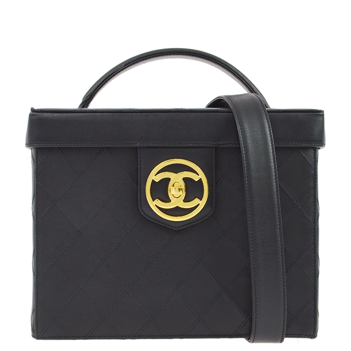 Luxury Chanel 1994-1996 Black Lambskin Bicolore Vanity 2way Shoulder Handbag