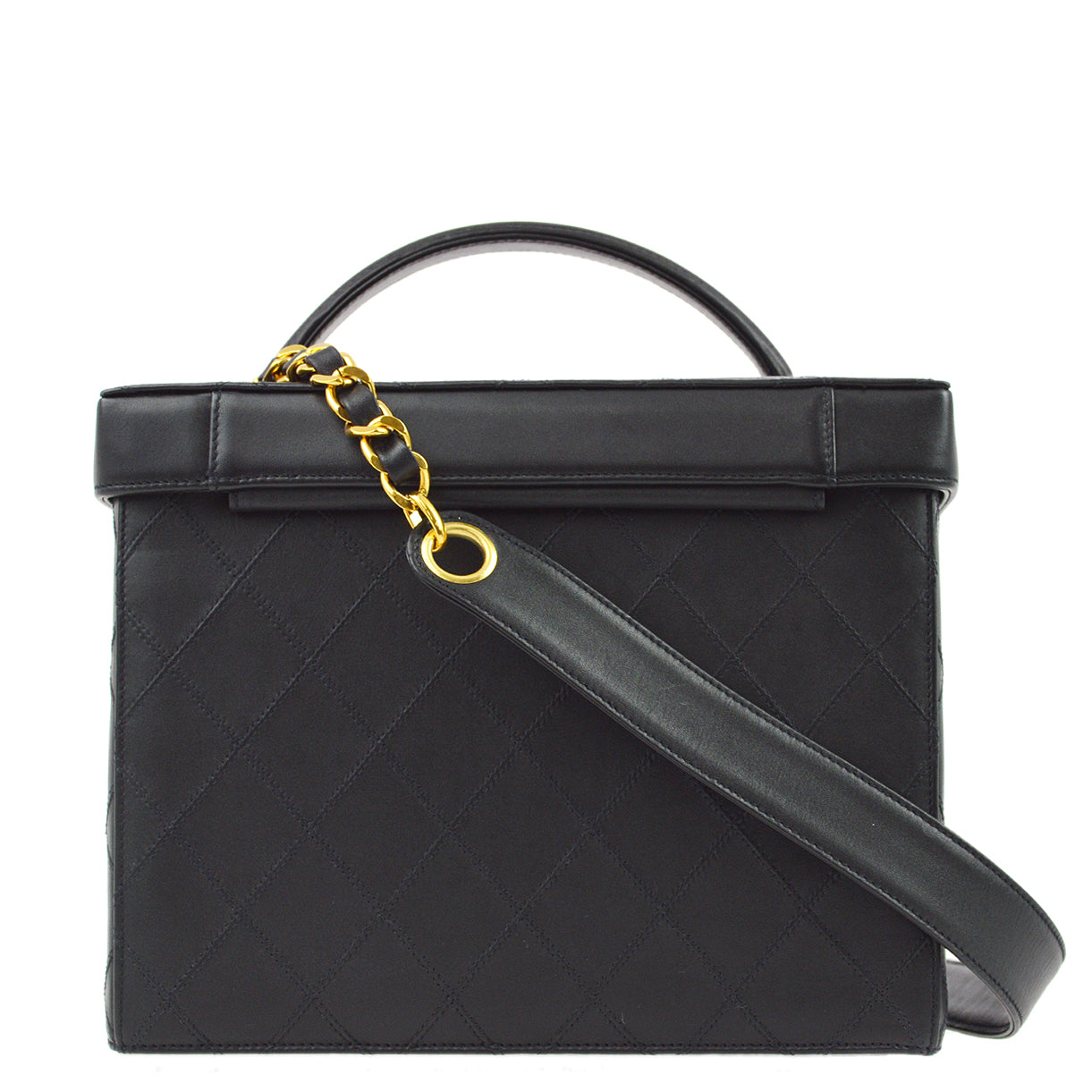 Luxury Chanel 1994-1996 Black Lambskin Bicolore Vanity 2way Shoulder Handbag