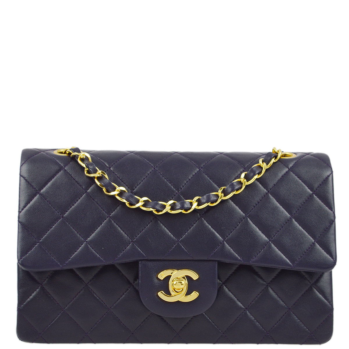 Luxury Chanel * 1989-1991 Navy Lambskin Small Classic Double Flap Shoulder Bag