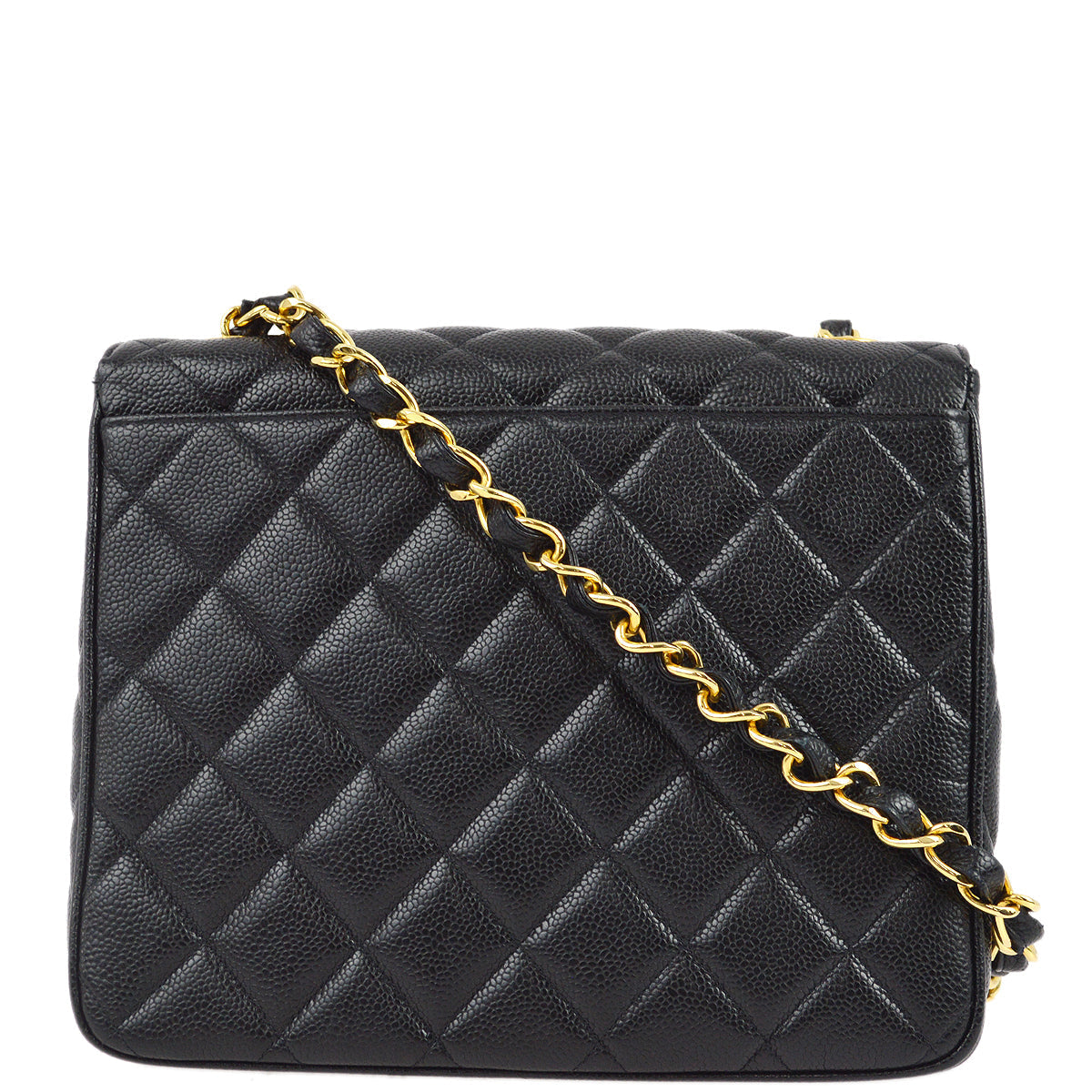Luxury Chanel 1994-1996 Black Caviar Straight Flap Chain Shoulder Bag