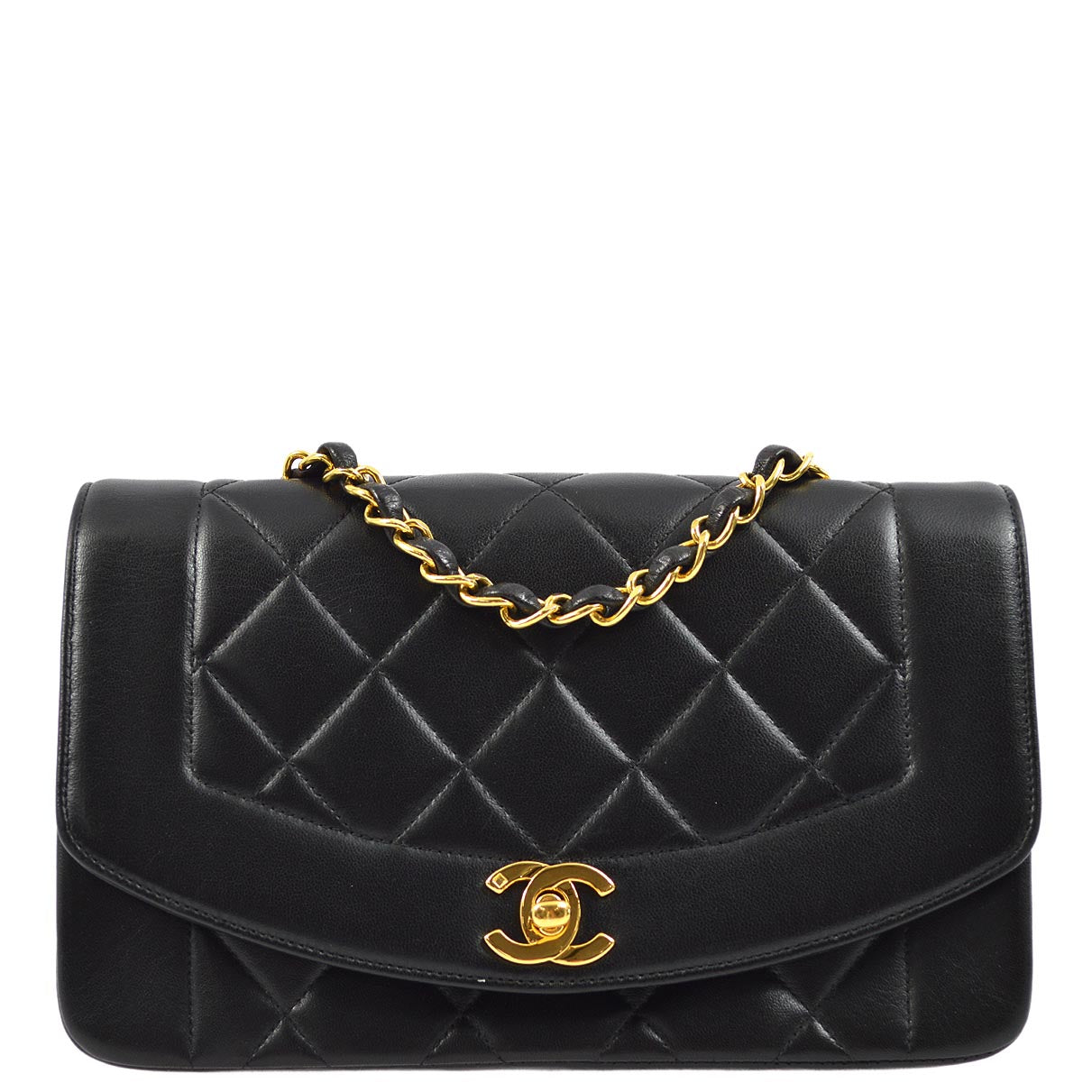 Luxury Chanel 1994-1996 Black Lambskin Small Diana Shoulder Bag