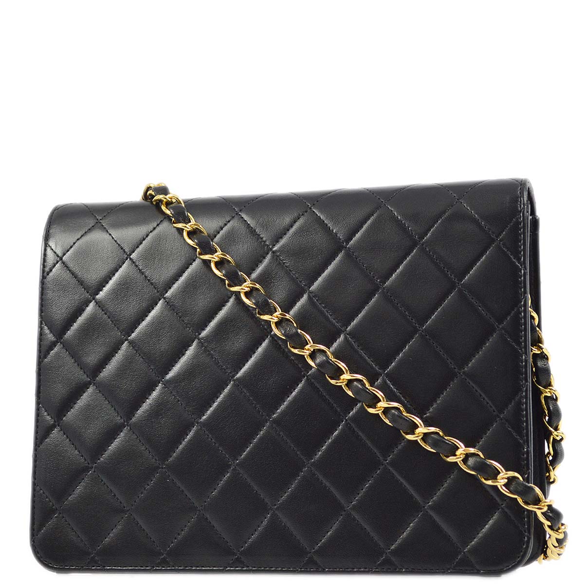 Luxury Chanel 2000-2001 Black Lambskin Pushlock Small Half Flap Shoulder Bag
