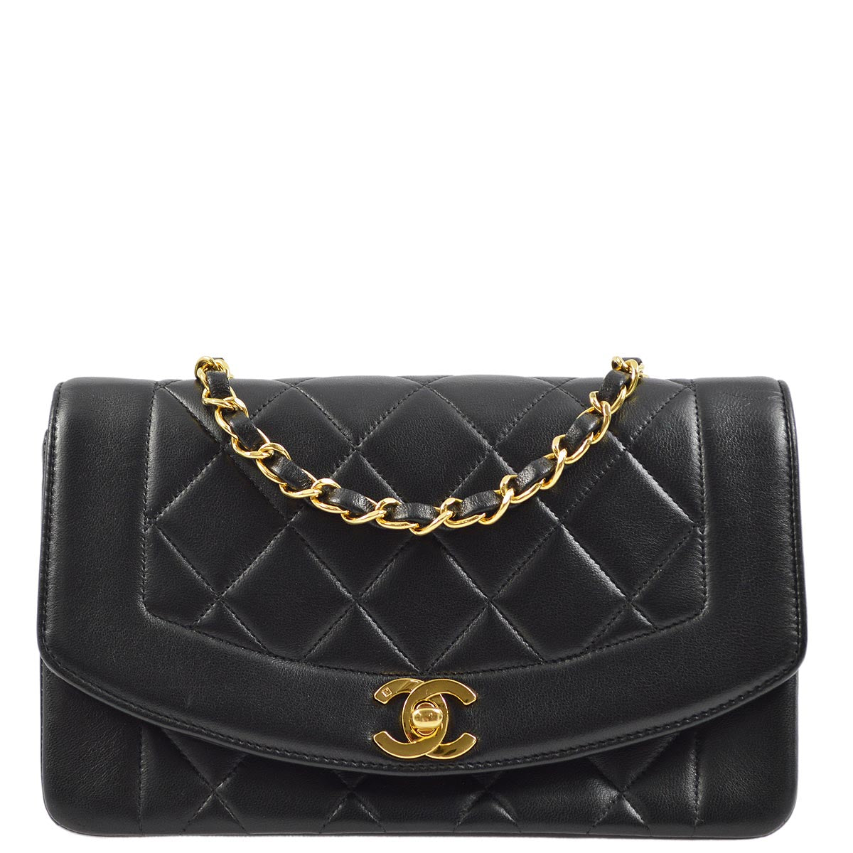 Luxury Chanel 1991-1994 Black Lambskin Small Diana Shoulder Bag