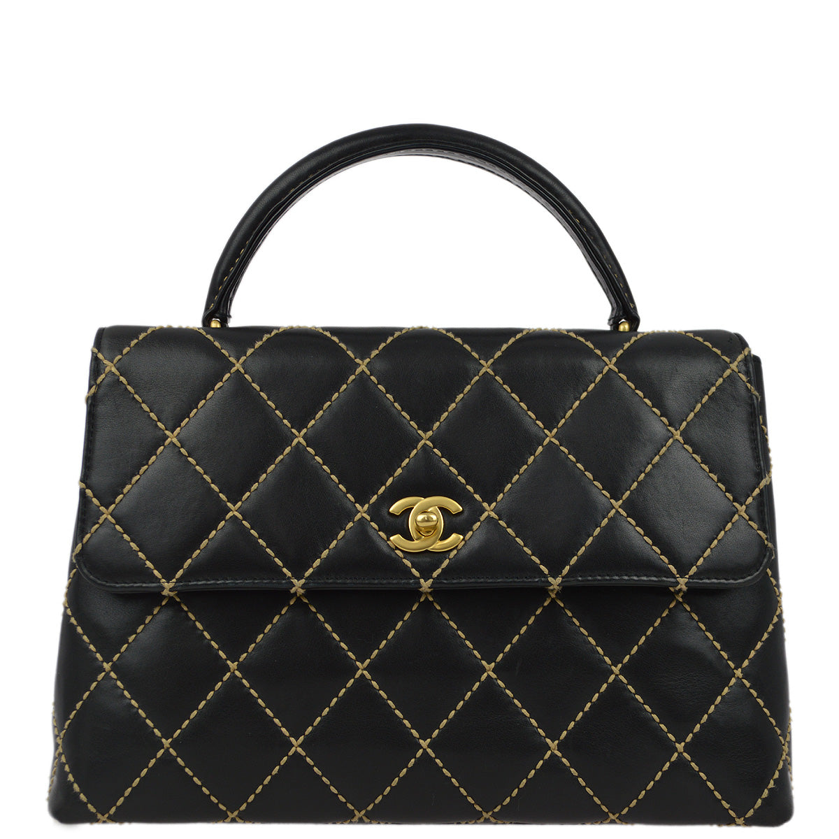 Luxury Chanel 2004-2005 Black Calfskin Wild Stitch Kelly Handbag