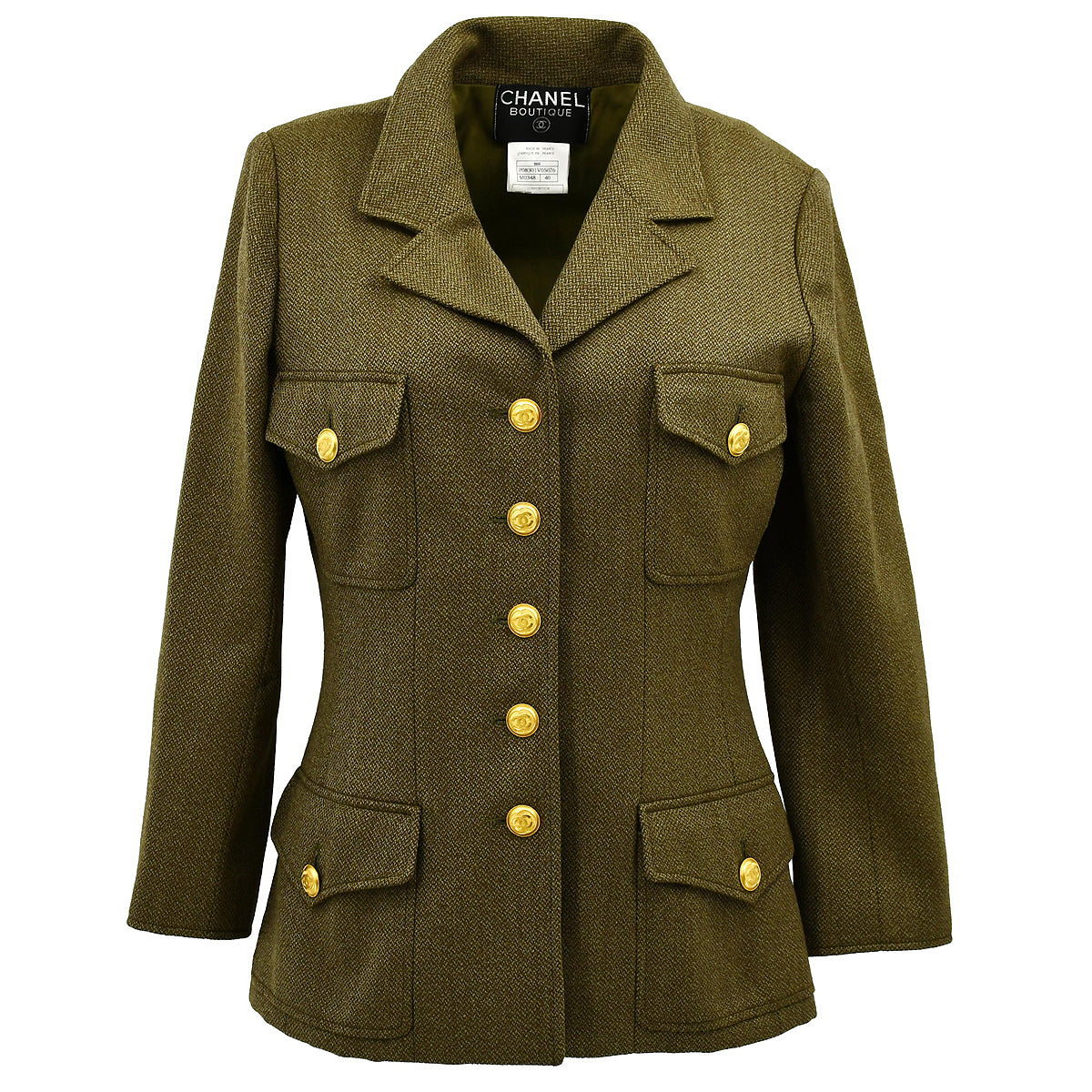 Luxury Chanel Single Breasted Jacket Khaki 96A #40