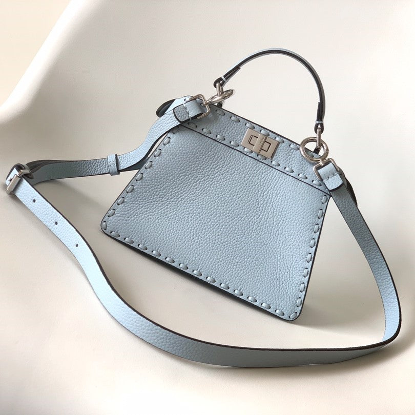 Luxury FendiPeekaboo ISeeU Petite 20 Bag Baby Blue Leather Shw