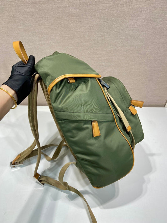 Luxury PradaBACKPACK 45 IN SEAWEED GREEN RE-NYLON AND BROWN CALFSKIN TRIM
