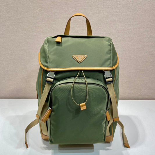 Luxury PradaBACKPACK 45 IN SEAWEED GREEN RE-NYLON AND BROWN CALFSKIN TRIM
