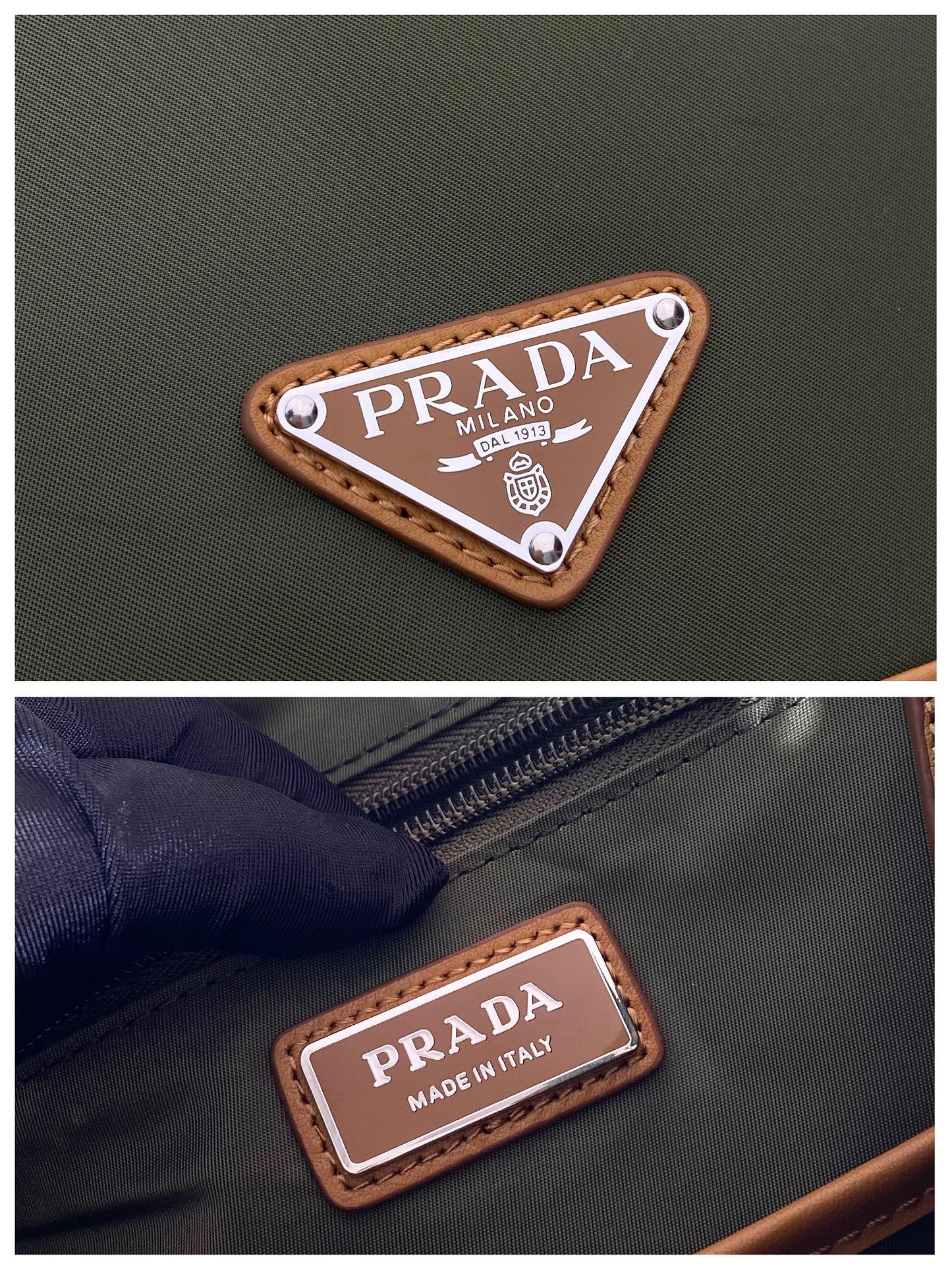 Luxury PradaBACKPACK 45 IN SEAWEED GREEN RE-NYLON AND BROWN CALFSKIN TRIM