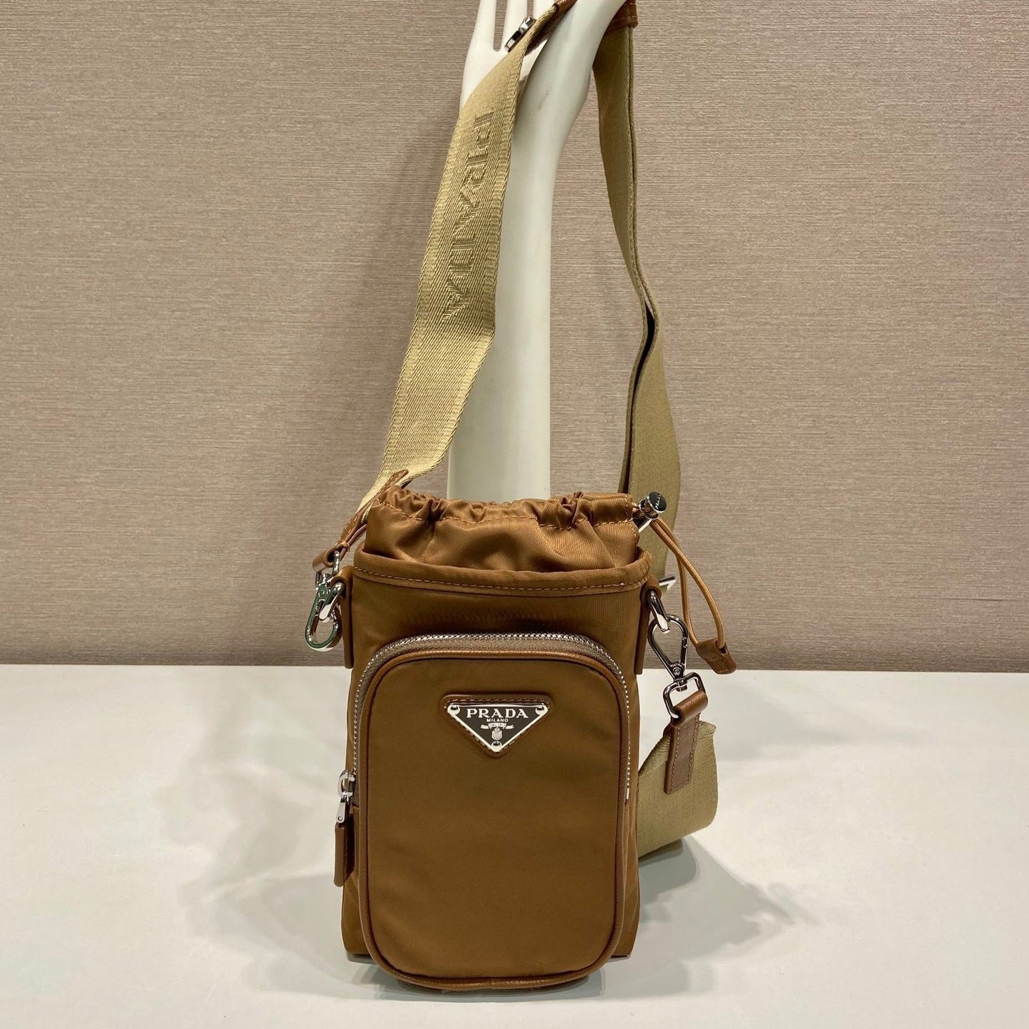 Luxury PradaPHONE BAG 18 IN SEPIA BROWN RE-NYLON