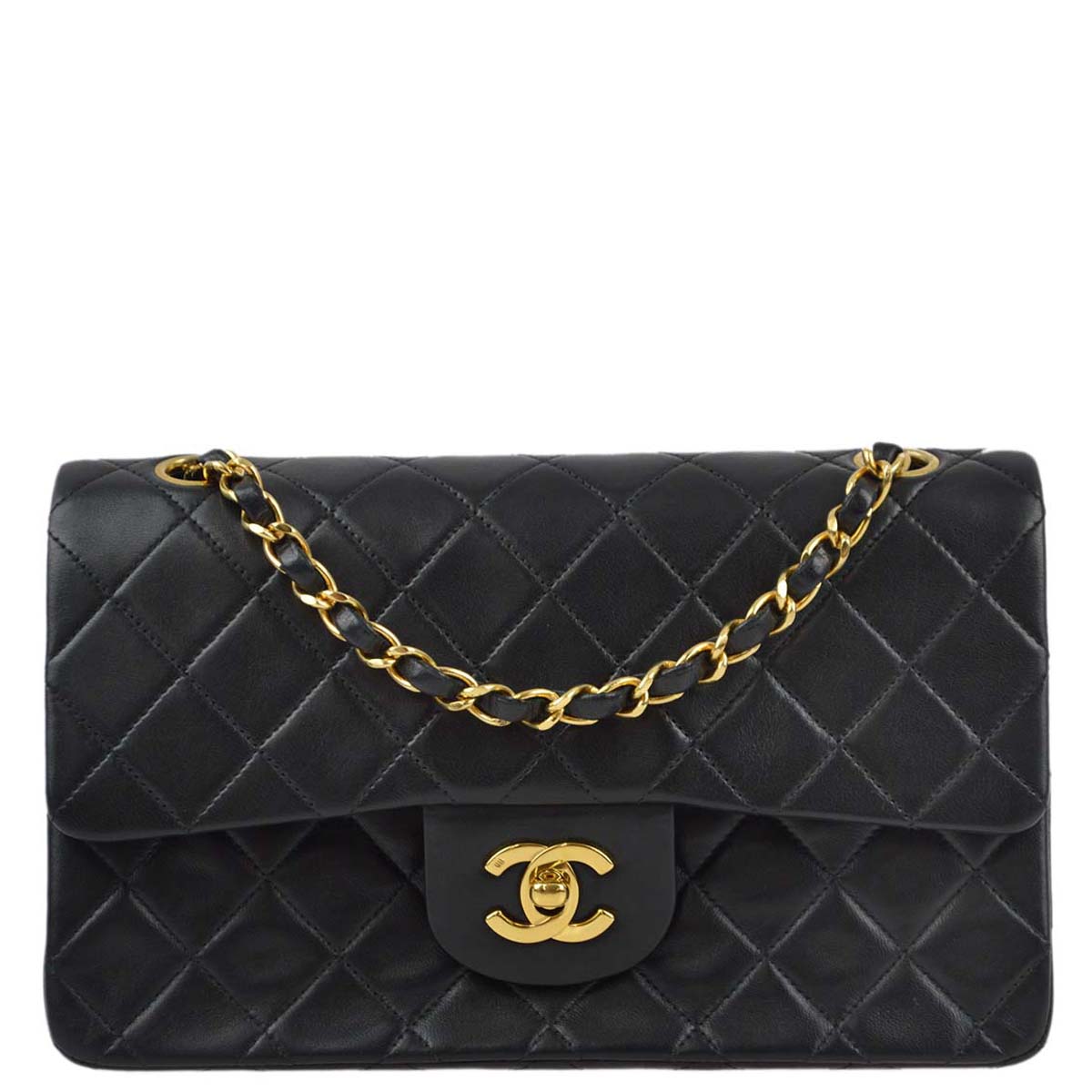 Luxury Chanel 1996-1997 Black Lambskin Small Classic Double Flap Shoulder Bag
