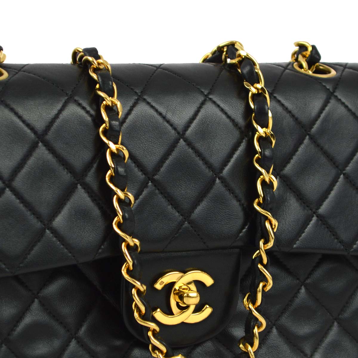 Luxury Chanel 1996-1997 Black Lambskin Small Classic Double Flap Shoulder Bag