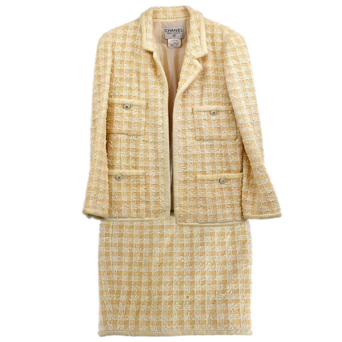 Luxury Chanel Setup Suit Jacket Skirt Ivory 96P #38 #40