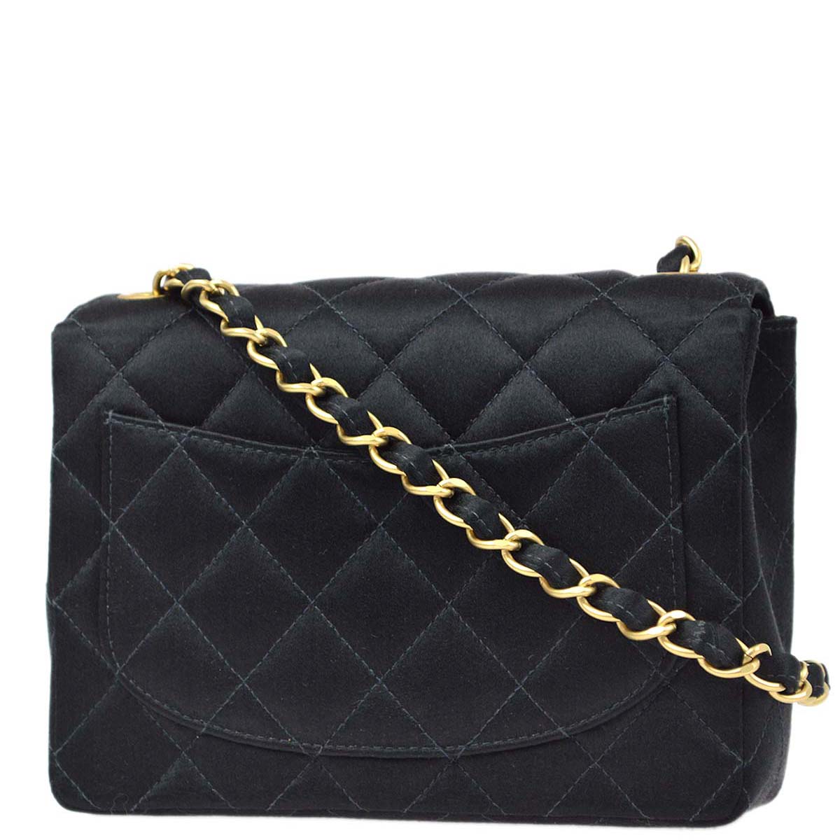 Luxury Chanel 2000-2001 Black Satin Mini Classic Square Flap Shoulder Bag 17