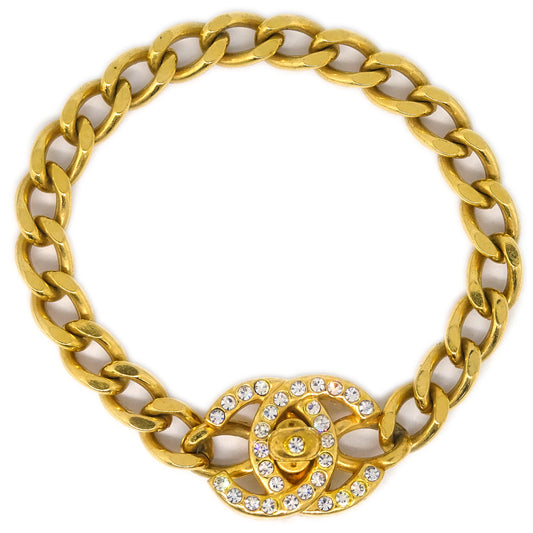 Luxury Chanel Turnlock Rhinestone Gold Chain Bracelet 96A