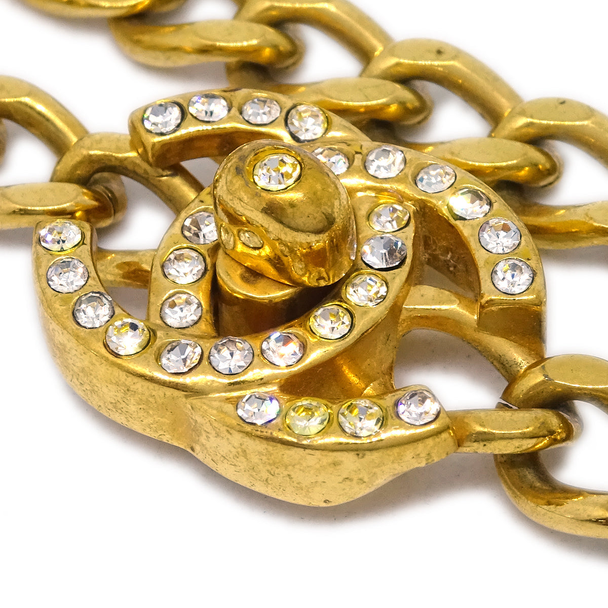 Luxury Chanel Turnlock Rhinestone Gold Chain Bracelet 96A