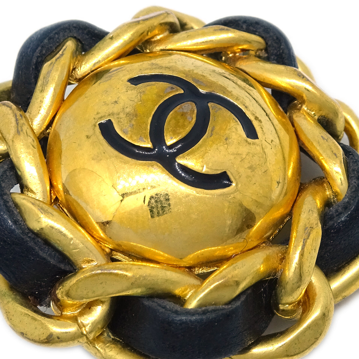 Luxury Chanel Gold Black Button Earrings Clip-On 93P