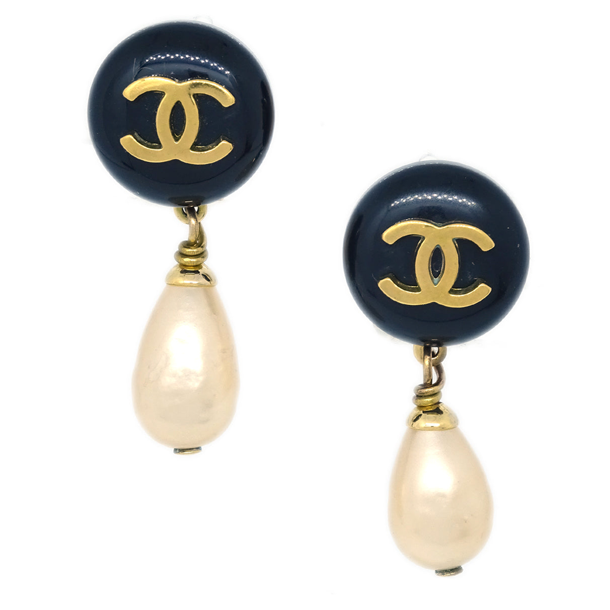 Luxury Chanel Artificial Pearl Dangle Earrings Clip-On Gold 94A