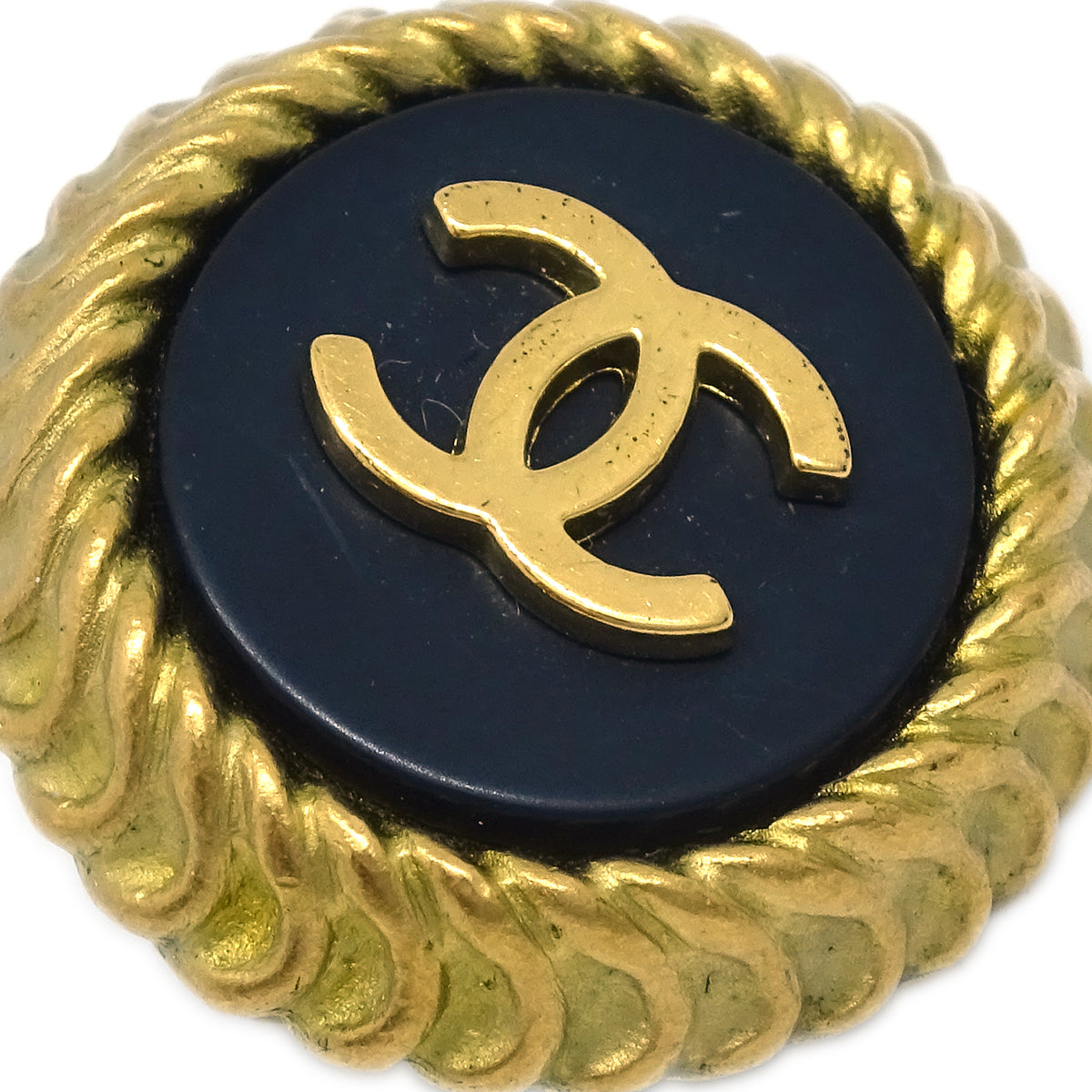 Luxury Chanel Gold Black Button Earrings Clip-On 95C