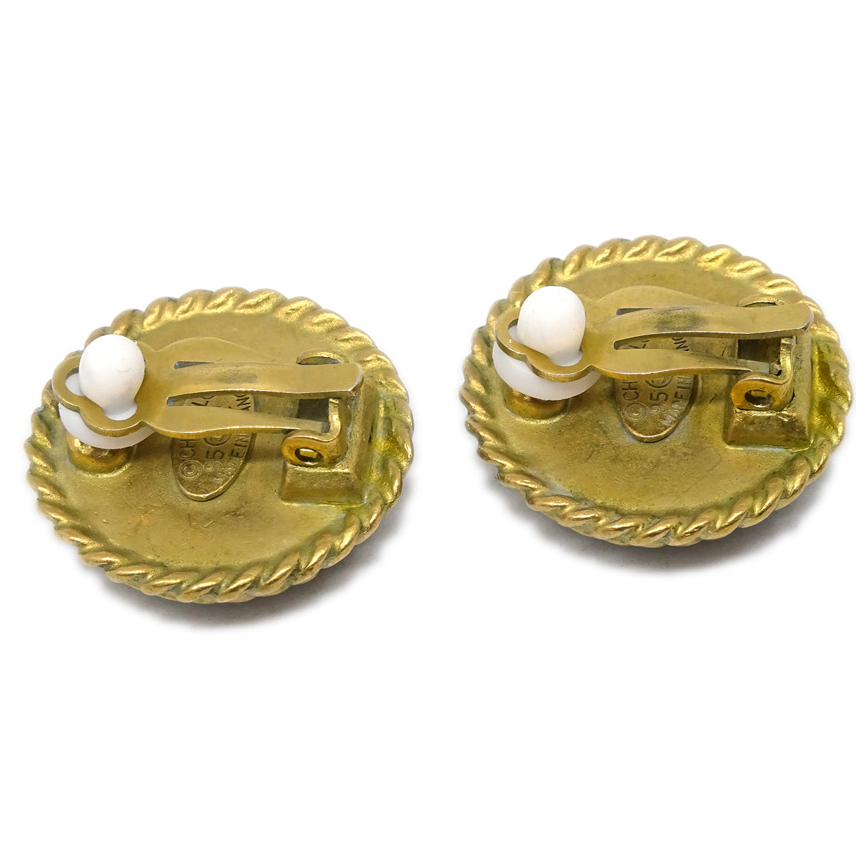 Luxury Chanel Gold Black Button Earrings Clip-On 95C