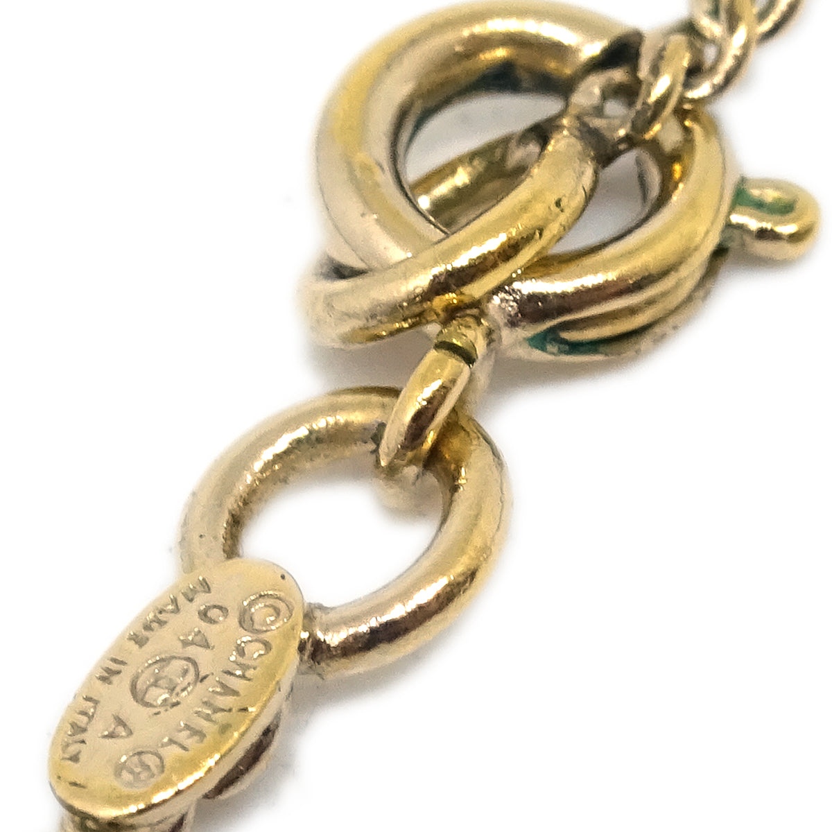 Luxury Chanel CC Chain Pendant Necklace Rhinestone Gold 04A