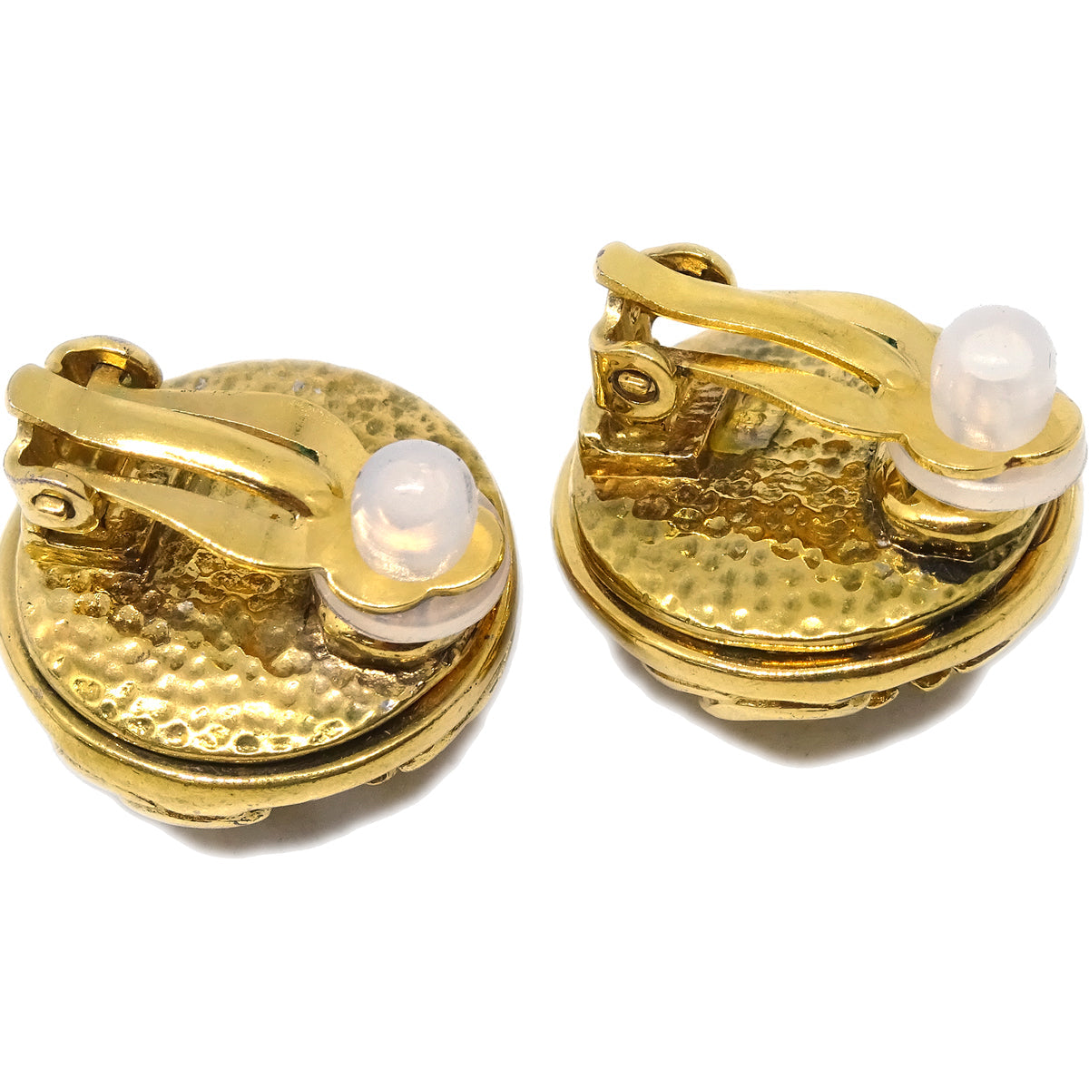 Luxury Chanel Gold Button Earrings Clip-On Rhinestone