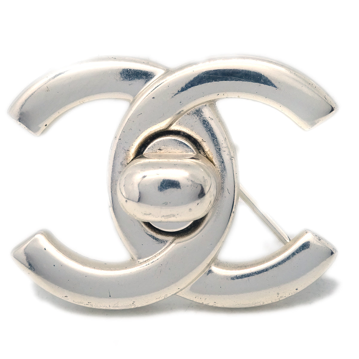 Luxury Chanel Turnlock Brooch Pin Silver Small 96P