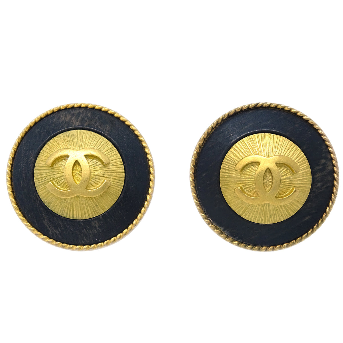 Luxury Chanel Button Earrings Clip-On Black 94P