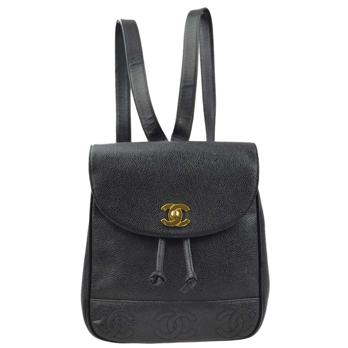 Luxury Chanel 1996-1997 Black Caviar Triple CC Backpack