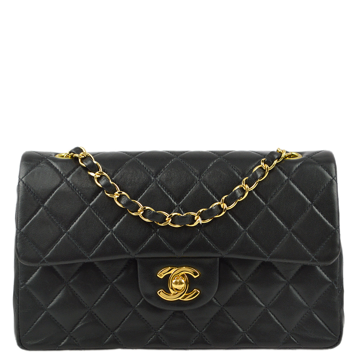 Luxury Chanel 2000-2001 Black Lambskin Small Classic Double Flap Shoulder Bag