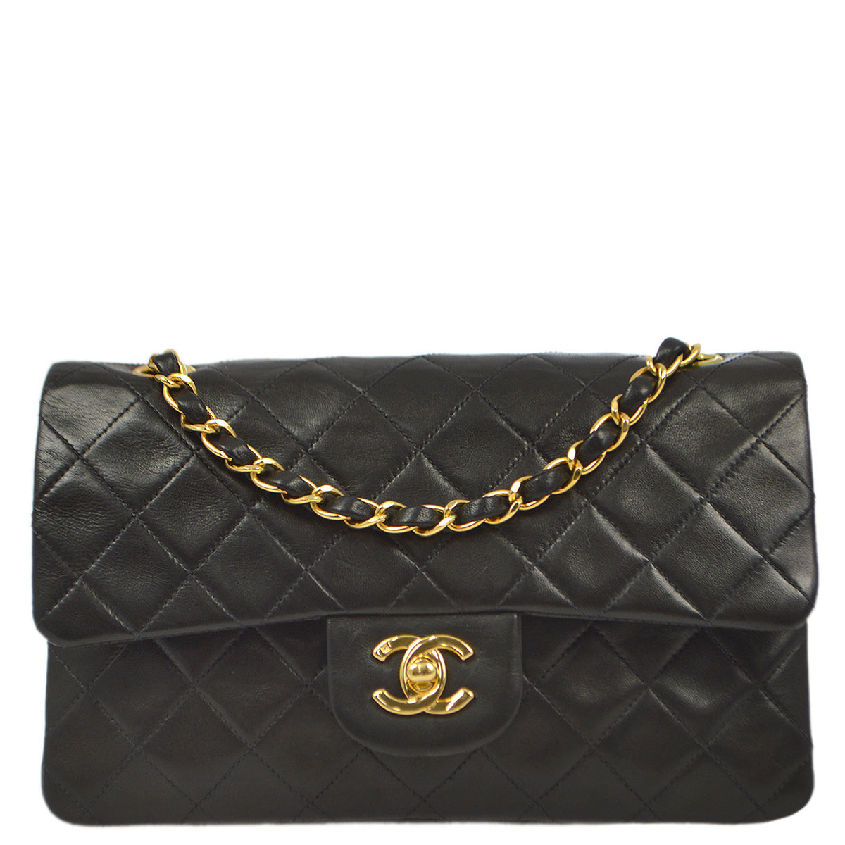 Luxury Chanel 1997-1999 Black Lambskin Small Classic Double Flap Shoulder Bag