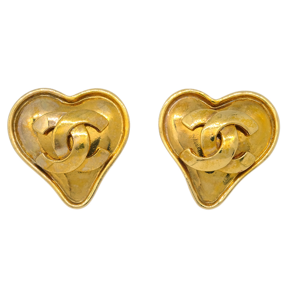 Luxury Chanel Gold Heart Earrings Clip-On 95P
