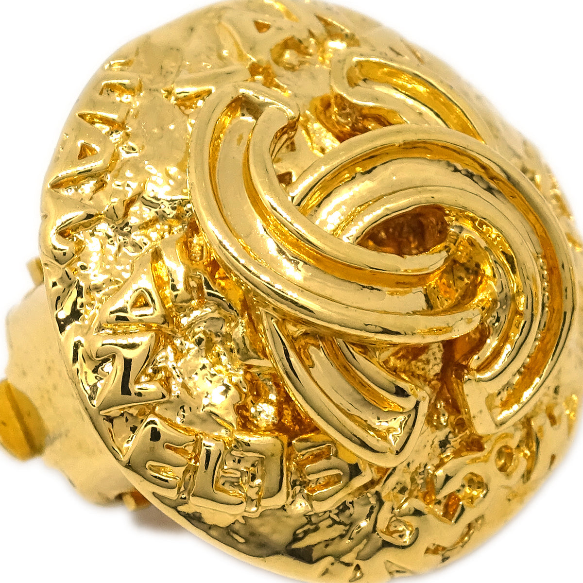Luxury Chanel Button Earrings Clip-On Gold 95A