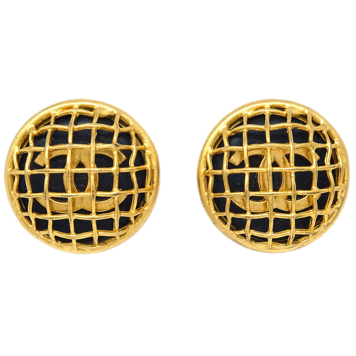 Luxury Chanel Button Earrings Clip-On Gold 95A