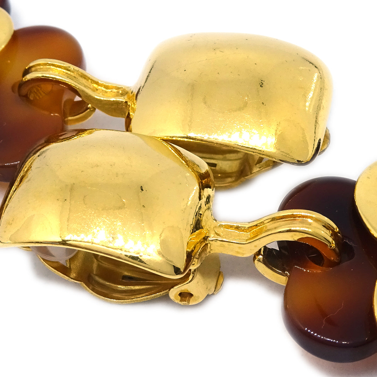 Luxury Chanel Clover Dangle Earrings Gold Clip-On 95P