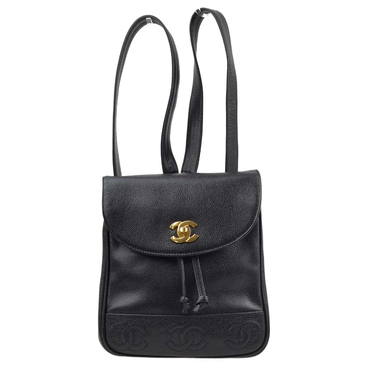 Luxury Chanel 1996-1997 Black Caviar Triple CC Backpack