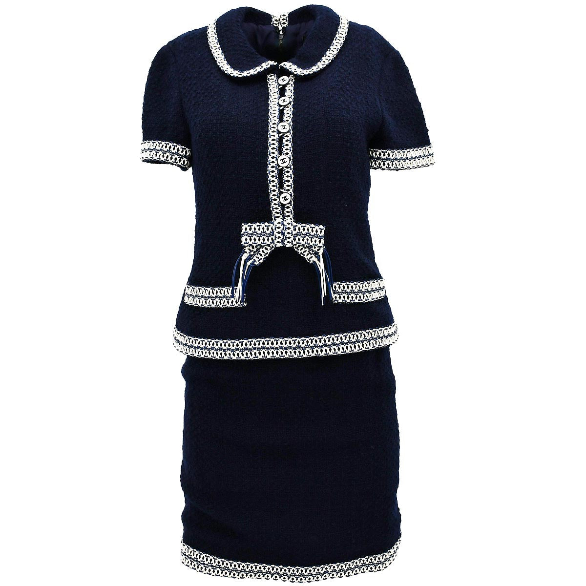 Luxury Chanel Setup Suit Jacket Skirt Navy 94P #38