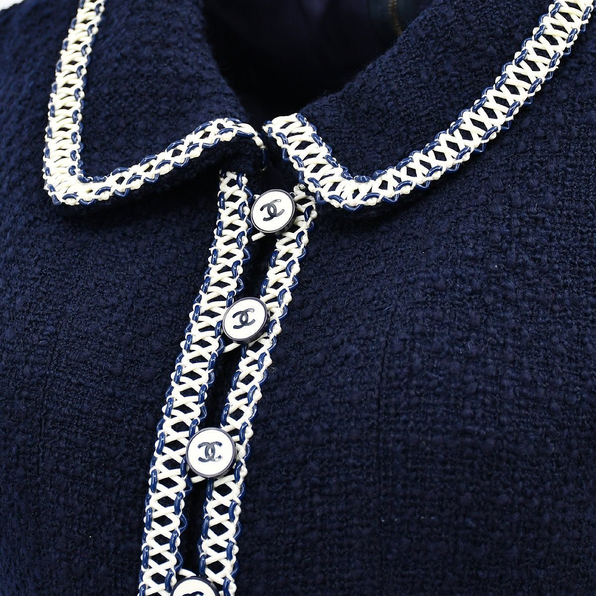 Luxury Chanel Setup Suit Jacket Skirt Navy 94P #38