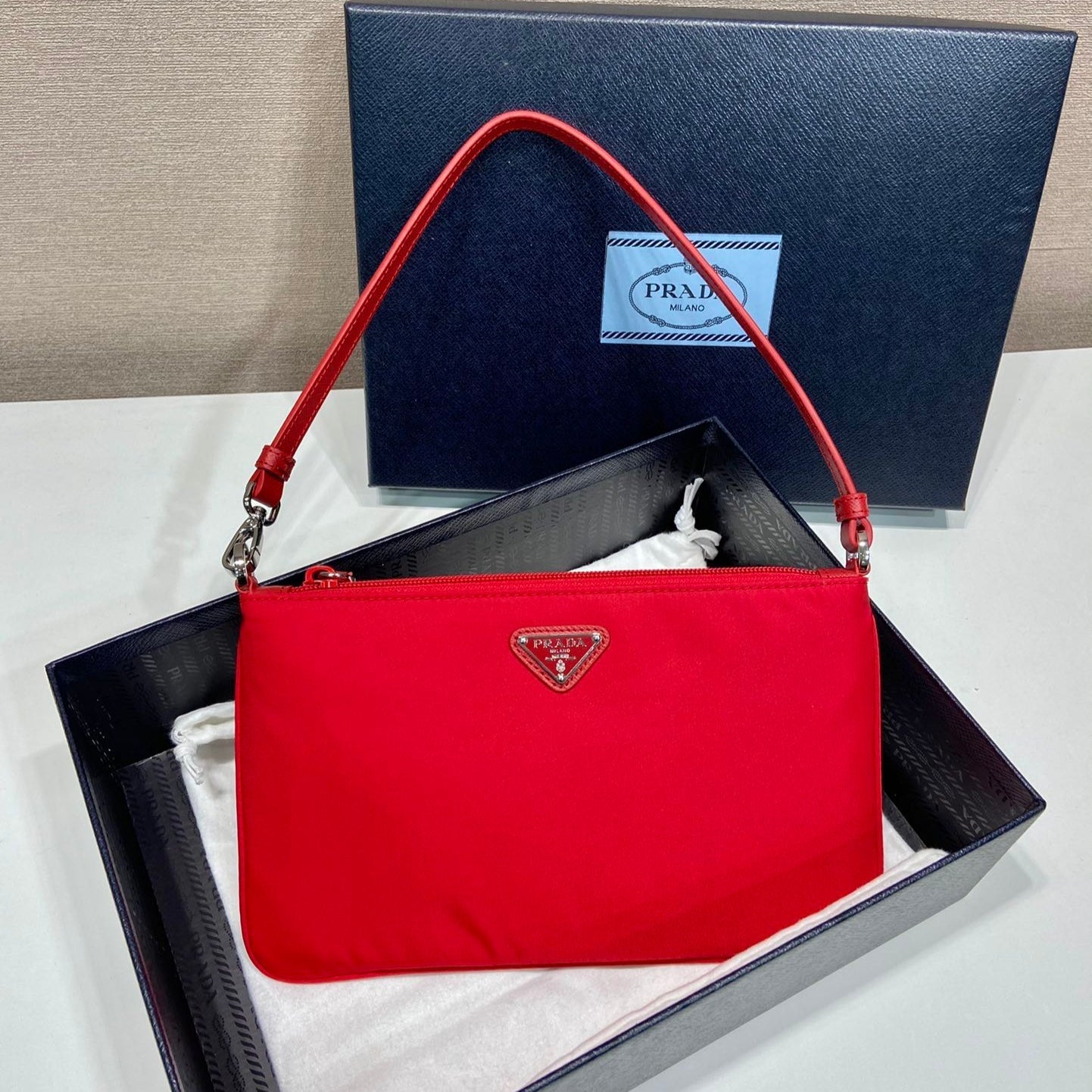 Luxury PradaSHOULDER BAG 24 WITH TRIANGLE LOGO IN PASSION RED RE-NYLON FABRIC
