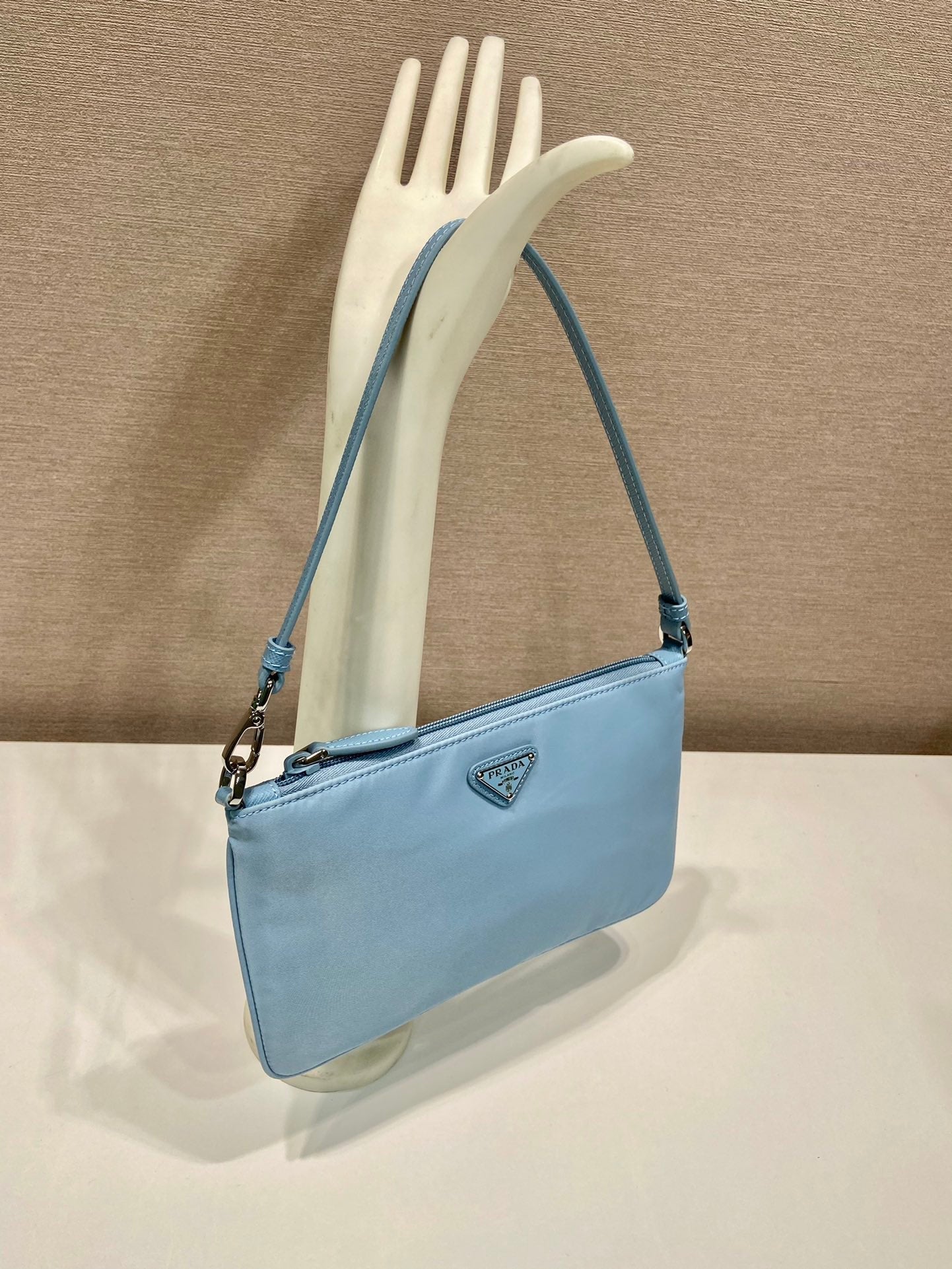 Luxury PradaSHOULDER BAG 24 WITH TRIANGLE LOGO IN SKY BLUE RE-NYLON FABRIC