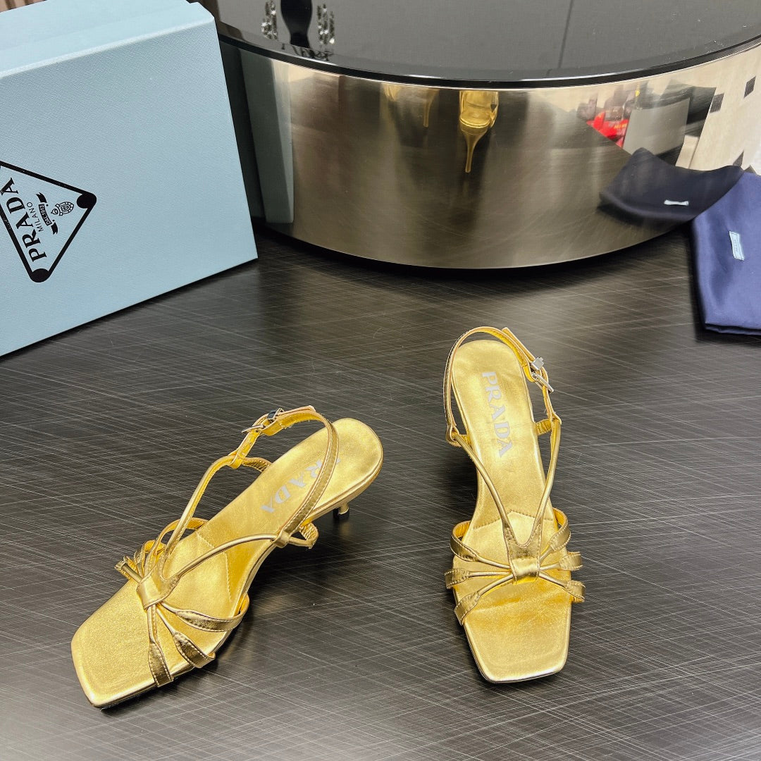 Luxury PradaHEELED SANDALS METALLIC GOLD LAMBSKIN